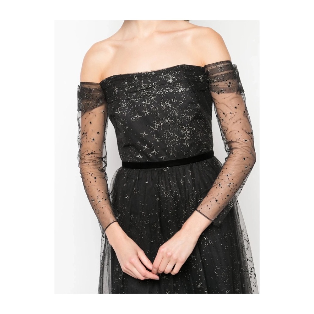 Marchesa Off-the-Shoulder Glitter Tulle Gown - Picture 3 of 8